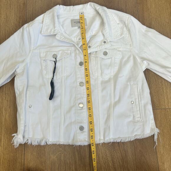Liverpool Los Angeles White Denim Cropped Distressed Hem Jacket Womens XL NWT - Picture 6 of 11